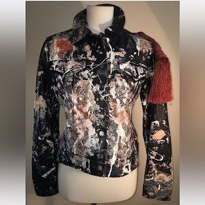 Abstract Painted Jean Jacket "ATOMIC", 1 of a kind By AgaThaDawn, S